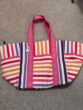 Victoria's Secret Pink Purple Orange Striped Tote